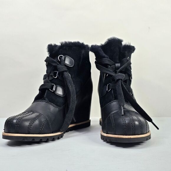 Ugg Pure Black Alasdair Leather Wedge Boots - Picture 7 of 14